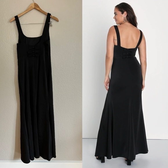 Black Satin Bow Back Mermaid Maxi Dress Medium - Picture 3 of 8